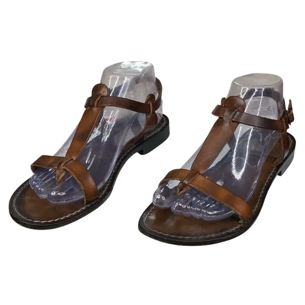 IL Bisonte Women’s Brown Leather Slingback Sandals Size 39 US 7.5 - Picture 6 of 12